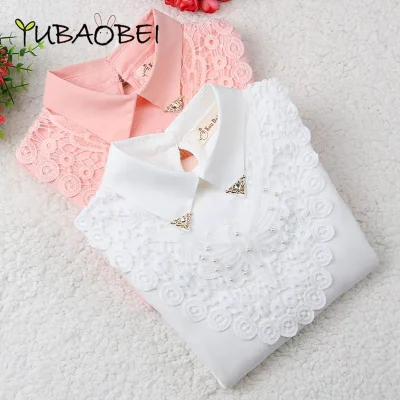 Cotton Blouse for Girls Long Sleeve Lace Shirt