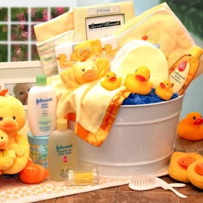 Bath Time Deluxe Baby New Baby Basket-Yellow - baby bath set - new baby gift basket - baby gift basket - baby shower gift