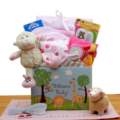 Welcome New Baby Gift Box - Pink - baby bath set - baby girl gifts - new baby gift basket - baby gift baskets - baby shower gifts