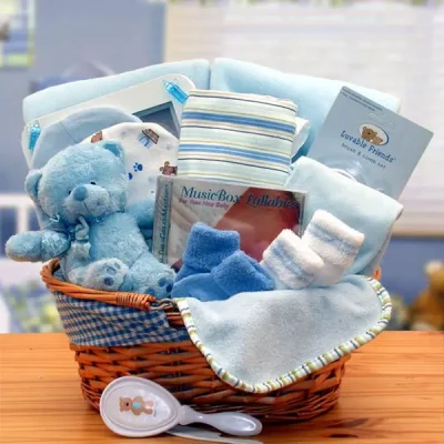 Simply The Baby Basics New Baby Gift Basket- Blue - baby bath set - baby boy gift basket - new baby gift basket - baby gift baskets - baby shower gifts