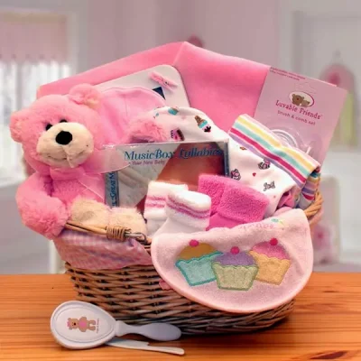 Simply The Baby Basics New Baby Gift Basket -Pink - baby bath set - baby girl gifts - new baby gift basket - baby gift baskets - baby shower gifts