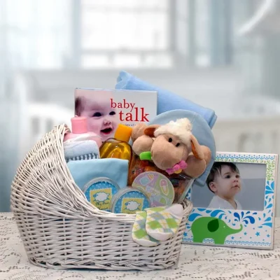 Welcome Baby Bassinet New Baby Basket-Blue - baby bath set - baby boy gift basket - new baby gift basket - baby gift baskets - baby shower gifts